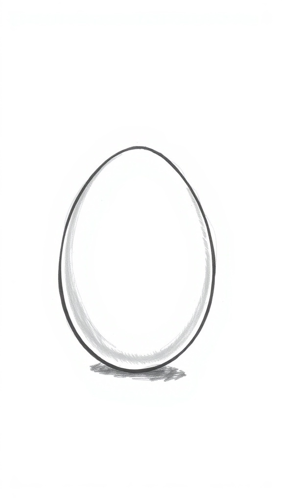 A 2D drawing of an egg with shading to create depth.